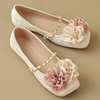 image:imageHee grand Flat Shoes Women Square Toe Slip On Ballet Flats with Chain Strap Exquisite Decorative Flower Dress ShoesApricot