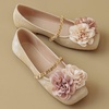 image:imageHee grand Flat Shoes Women Square Toe Slip On Ballet Flats with Chain Strap Exquisite Decorative Flower Dress ShoesKhaki