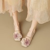 image:imageHee grand Flat Shoes Women Square Toe Slip On Ballet Flats with Chain Strap Exquisite Decorative Flower Dress ShoesKhaki