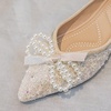 image:imageHee grand Flats for Women Pointed Toe Bowknot Crystals Shoes Glittering Rhinestone Wedding Dress Shoes435apricot