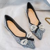 image:imageHee grand Flats for Women Pointed Toe Bowknot Crystals Shoes Glittering Rhinestone Wedding Dress Shoes435black