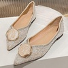 image:imageHee grand Flats for Women Pointed Toe Bowknot Crystals Shoes Glittering Rhinestone Wedding Dress Shoes436apricot