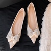 image:imageHee grand Glitter Rhinestone Bowknot Pointed Toe Ballet Flats for Women Sparkling Crystals Fashion Wedding Dress Shoes Comfort SlipOn Work FlatsBapricot