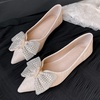 image:imageHee grand Glitter Rhinestone Bowknot Pointed Toe Ballet Flats for Women Sparkling Crystals Fashion Wedding Dress Shoes Comfort SlipOn Work FlatsCapricot