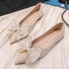 image:imageHee grand Glitter Rhinestone Bowknot Pointed Toe Ballet Flats for Women Sparkling Crystals Fashion Wedding Dress Shoes Comfort SlipOn Work FlatsDapricot