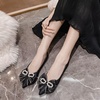 image:imageHee grand Glitter Rhinestone Bowknot Pointed Toe Ballet Flats for Women Sparkling Crystals Fashion Wedding Dress Shoes Comfort SlipOn Work FlatsDblack