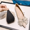 image:imageHee grand Glitter Rhinestone Bowknot Pointed Toe Ballet Flats for Women Sparkling Crystals Fashion Wedding Dress Shoes Comfort SlipOn Work FlatsEapricot