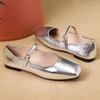 image:imageHee grand Leather Mary Jane Shoes for Women Dressy Square Toe Ballet Flats with Strap Comfortable Walking Shoes Soft Leather Dress Shoes462silver
