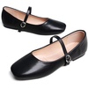 image:imageHee grand Leather Mary Jane Shoes for Women Dressy Square Toe Ballet Flats with Strap Comfortable Walking Shoes Soft Leather Dress Shoes484black