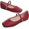 image:imageHee grand Leather Mary Jane Shoes for Women Dressy Square Toe Ballet Flats with Strap Comfortable Walking Shoes Soft Leather Dress Shoes484red