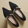image:imageHee grand Pointed Toe Shallow Flats for Women Elegant Pearl Rhinestone Dressy Shoes Lightweight Faux Suede Ballet Shoes457black