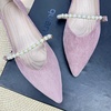 image:imageHee grand Pointed Toe Shallow Flats for Women Elegant Pearl Rhinestone Dressy Shoes Lightweight Faux Suede Ballet ShoesElegant Pink