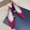 image:imageHee grand Pointed Toe Shallow Flats for Women Elegant Pearl Rhinestone Dressy Shoes Lightweight Faux Suede Ballet ShoesWine Red