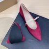 image:imageHee grand Pointed Toe Shallow Flats for Women Elegant Pearl Rhinestone Dressy Shoes Lightweight Faux Suede Ballet ShoesWine Red