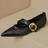 image:imageHee grand Pointy Toe Exquisite Metal Buckle Dress Shoes Soft Pu Leather Comfort Low Heeled Office Shoes Fashion Women Mary Jane ShoesBlack