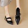 image:imageHee grand Pointy Toe Exquisite Metal Buckle Dress Shoes Soft Pu Leather Comfort Low Heeled Office Shoes Fashion Women Mary Jane ShoesBlack