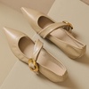image:imageHee grand Pointy Toe Exquisite Metal Buckle Dress Shoes Soft Pu Leather Comfort Low Heeled Office Shoes Fashion Women Mary Jane ShoesKhaki