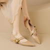image:imageHee grand Pointy Toe Exquisite Metal Buckle Dress Shoes Soft Pu Leather Comfort Low Heeled Office Shoes Fashion Women Mary Jane ShoesKhaki