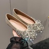 image:imageHee grand Rhinestone Flats for Women Cute Bowknot Round Toe Slip On Ballet Flats Comfortable Low Heel Dress ShoesApricot