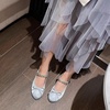 image:imageHee grand Womens Mary Jane Shoes Satin Round Toe Ballerina Flats Fashion Sparkling Rhinestones Dress Shoes Comfort Dancing ShoesBlue