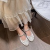 image:imageHee grand Womens Mary Jane Shoes Satin Round Toe Ballerina Flats Fashion Sparkling Rhinestones Dress Shoes Comfort Dancing ShoesWhite