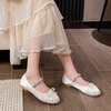 image:imageHee grand Womens Mary Jane Shoes Satin Round Toe Ballerina Flats Fashion Sparkling Rhinestones Dress Shoes Comfort Dancing ShoesWhite
