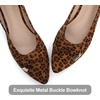 image:imageHee grand Womens Pointed Toe Ballet Flats with Bow Metal Buckle Comfortable SlipOn Dress Shoes for OfficeLeopard Brown