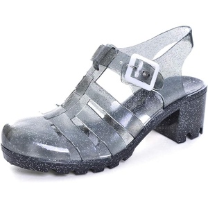 image:imageHee grand Crystal Jelly Heel Sandals for Women Summer Beach Jelly ShoesHeelshiny Black