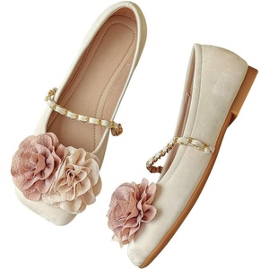 image:imageHee grand Flat Shoes Women Square Toe Slip On Ballet Flats with Chain Strap Exquisite Decorative Flower Dress ShoesApricot