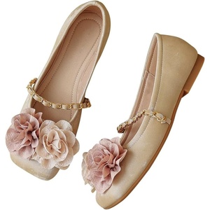 image:imageHee grand Flat Shoes Women Square Toe Slip On Ballet Flats with Chain Strap Exquisite Decorative Flower Dress ShoesKhaki