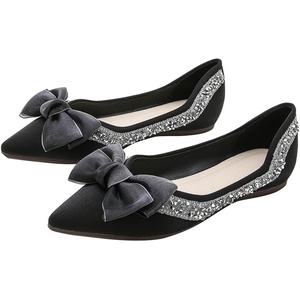 image:imageHee grand Flats for Women Pointed Toe Bowknot Crystals Shoes Glittering Rhinestone Wedding Dress Shoes193black