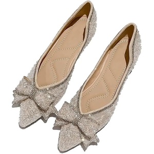 image:imageHee grand Flats for Women Pointed Toe Bowknot Crystals Shoes Glittering Rhinestone Wedding Dress Shoes427apricot