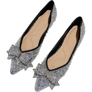 image:imageHee grand Flats for Women Pointed Toe Bowknot Crystals Shoes Glittering Rhinestone Wedding Dress Shoes427black
