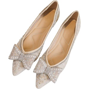 image:imageHee grand Flats for Women Pointed Toe Bowknot Crystals Shoes Glittering Rhinestone Wedding Dress Shoes428apricot