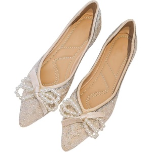 image:imageHee grand Flats for Women Pointed Toe Bowknot Crystals Shoes Glittering Rhinestone Wedding Dress Shoes435apricot