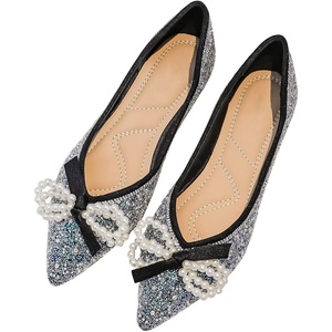 image:imageHee grand Flats for Women Pointed Toe Bowknot Crystals Shoes Glittering Rhinestone Wedding Dress Shoes435black