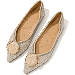 image:imageHee grand Flats for Women Pointed Toe Bowknot Crystals Shoes Glittering Rhinestone Wedding Dress Shoes436apricot