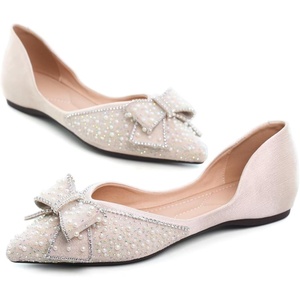 image:imageHee grand Flats for Women Pointed Toe Bowknot Crystals Shoes Glittering Rhinestone Wedding Dress Shoes451apricot