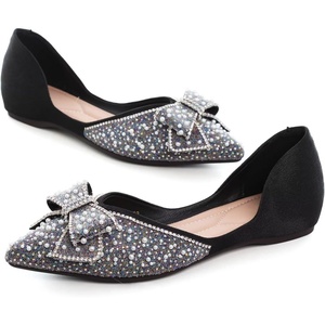 image:imageHee grand Flats for Women Pointed Toe Bowknot Crystals Shoes Glittering Rhinestone Wedding Dress Shoes451black