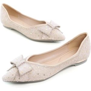 image:imageHee grand Flats for Women Pointed Toe Bowknot Crystals Shoes Glittering Rhinestone Wedding Dress Shoes469apricot