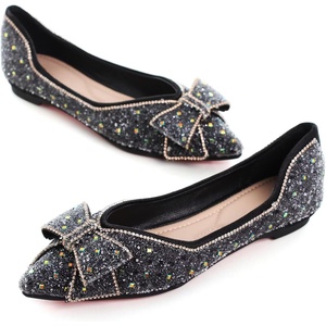 image:imageHee grand Flats for Women Pointed Toe Bowknot Crystals Shoes Glittering Rhinestone Wedding Dress Shoes469black