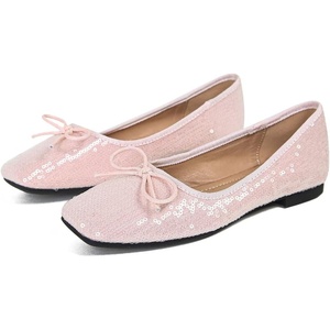 image:imageHee grand Flats for Women Sparkly Sequin Dress Shoes Cute Bowknot Square Toe Comfortable Slip On Ballet FlatsPink