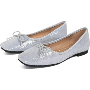 image:imageHee grand Flats for Women Sparkly Sequin Dress Shoes Cute Bowknot Square Toe Comfortable Slip On Ballet FlatsSilver