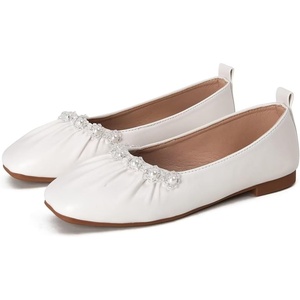 image:imageHee grand Flats for Women Square Toe Slip On Ballet Flats Elegant Pearl Comfortable Low Heel Dress Shoes Soft Walking ShoesWhite