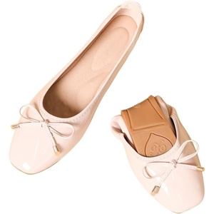 image:imageHee grand Foldable Flats for Women Classic Square Toe Ballet Shoes Cute BowKnot Patent Leather Dress Shoes Comfort Womens FlatsApricot