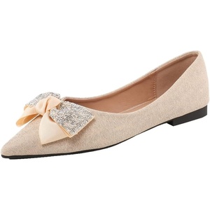 image:imageHee grand Glitter Rhinestone Bowknot Pointed Toe Ballet Flats for Women Sparkling Crystals Fashion Wedding Dress Shoes Comfort SlipOn Work FlatsBapricot