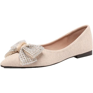 image:imageHee grand Glitter Rhinestone Bowknot Pointed Toe Ballet Flats for Women Sparkling Crystals Fashion Wedding Dress Shoes Comfort SlipOn Work FlatsCapricot