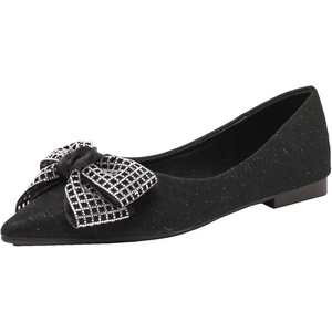image:imageHee grand Glitter Rhinestone Bowknot Pointed Toe Ballet Flats for Women Sparkling Crystals Fashion Wedding Dress Shoes Comfort SlipOn Work FlatsCblack