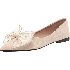 image:imageHee grand Glitter Rhinestone Bowknot Pointed Toe Ballet Flats for Women Sparkling Crystals Fashion Wedding Dress Shoes Comfort SlipOn Work FlatsDapricot