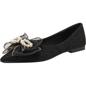 image:imageHee grand Glitter Rhinestone Bowknot Pointed Toe Ballet Flats for Women Sparkling Crystals Fashion Wedding Dress Shoes Comfort SlipOn Work FlatsDblack